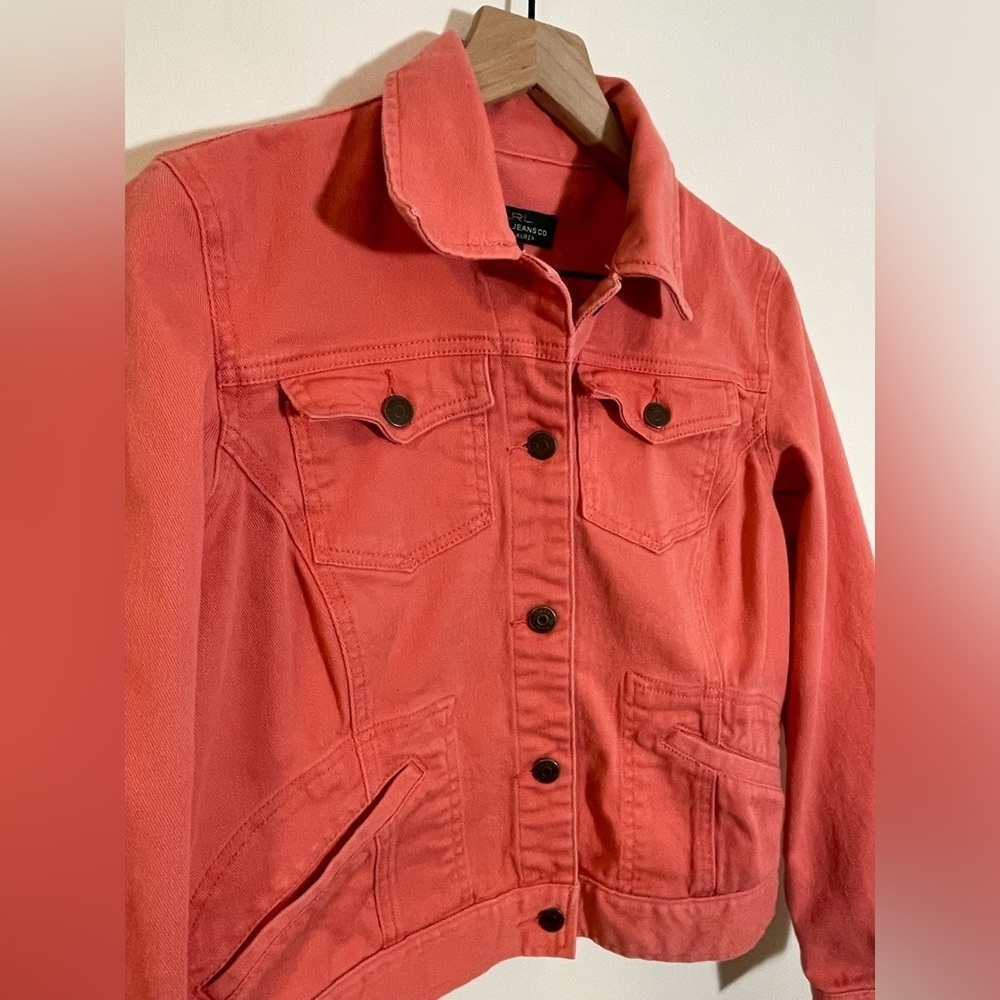 Lauren Ralph Lauren Jean Jacket Salmon Pink Denim Women’s Size Medium - Picture 3 of 10